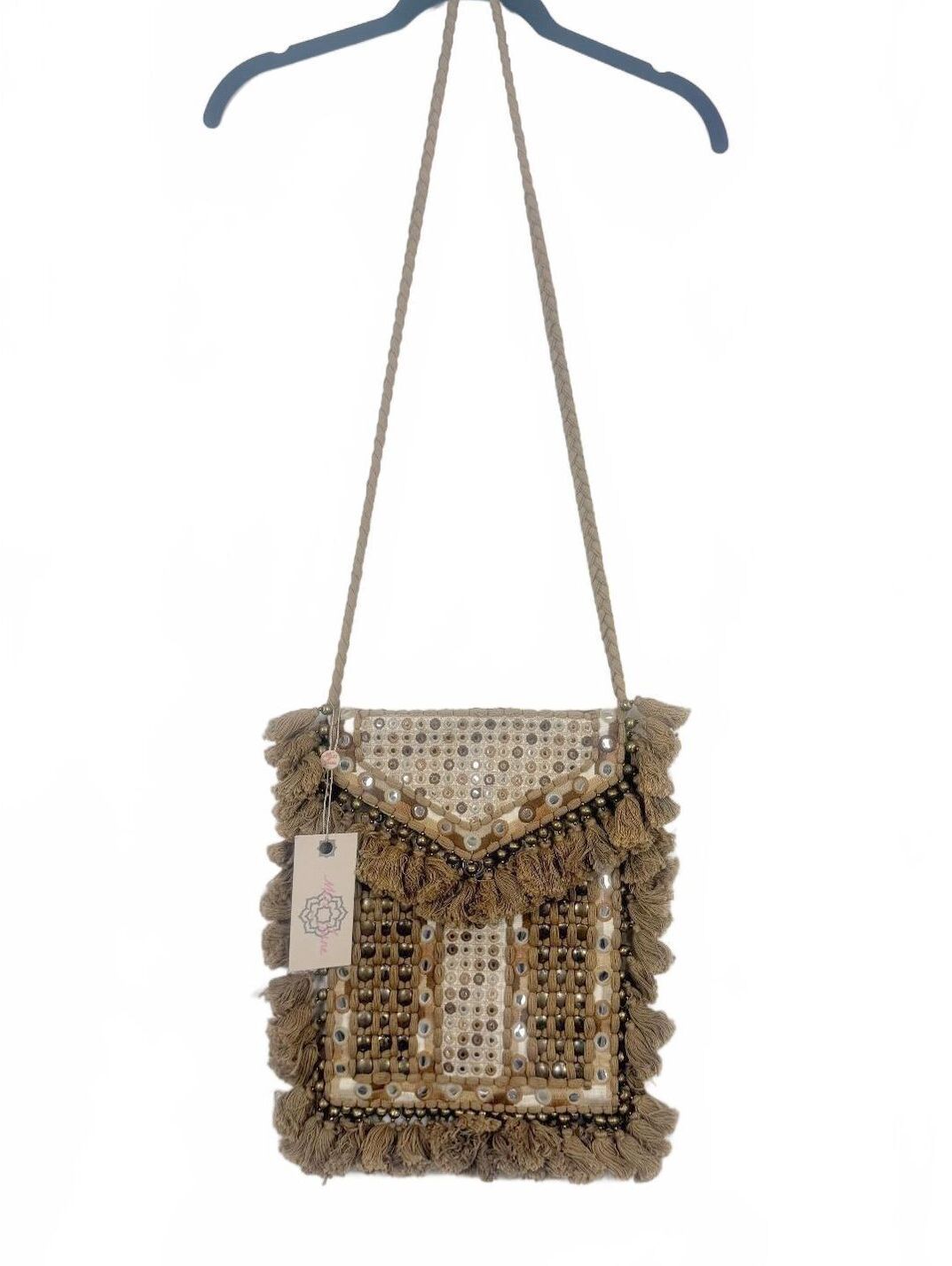 New Miss June Paris Tassels Bag Mirror Shisha Coin Beaded Fringe Crossbody Purse
